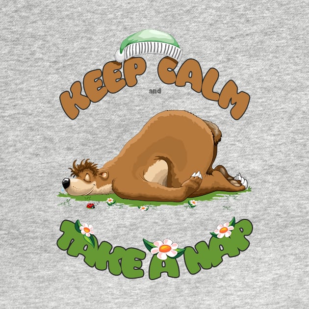 Keep Calm and Take a Nap, Sleeping Bear and tiny cute Ladybug by BluedarkArt